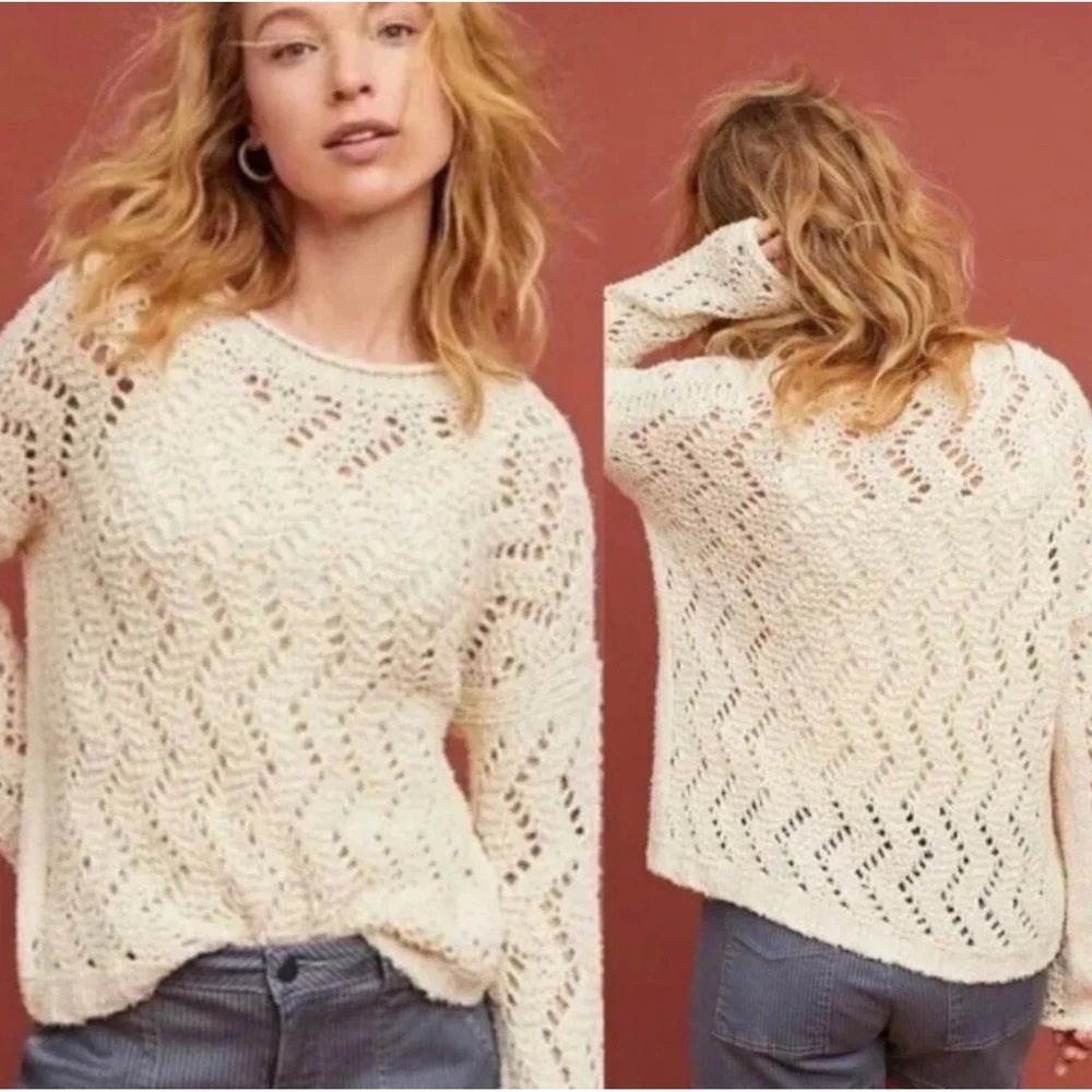 Anthropologie Akemi + Kin Ivory Loose Knit Pullover Sweater Cream XSโ Loose Knit